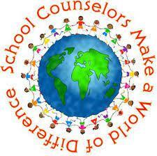 Photo of the world with people circling it, holding hands. Reads, School Counselors make a world of difference.