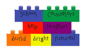 Multi-colored lego blocks that reads School Counselors help students build bright futures